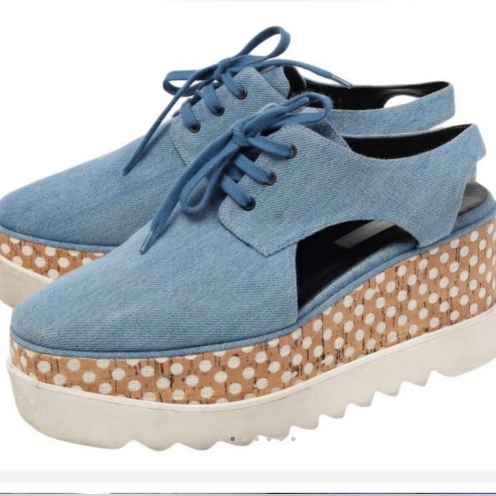 Stella McCartney Blue Cut Out Denim Elyse Lace Up Platform Derby Shoes!